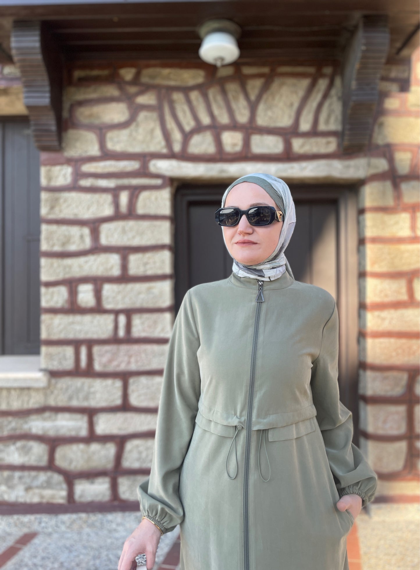 Fermuarlı Kap&Pantolonlu Koton Takım Haki