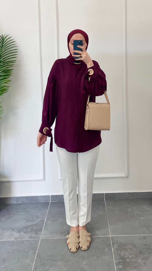 Kuş Gözü Tasarım Tencel Gömlek Bordo