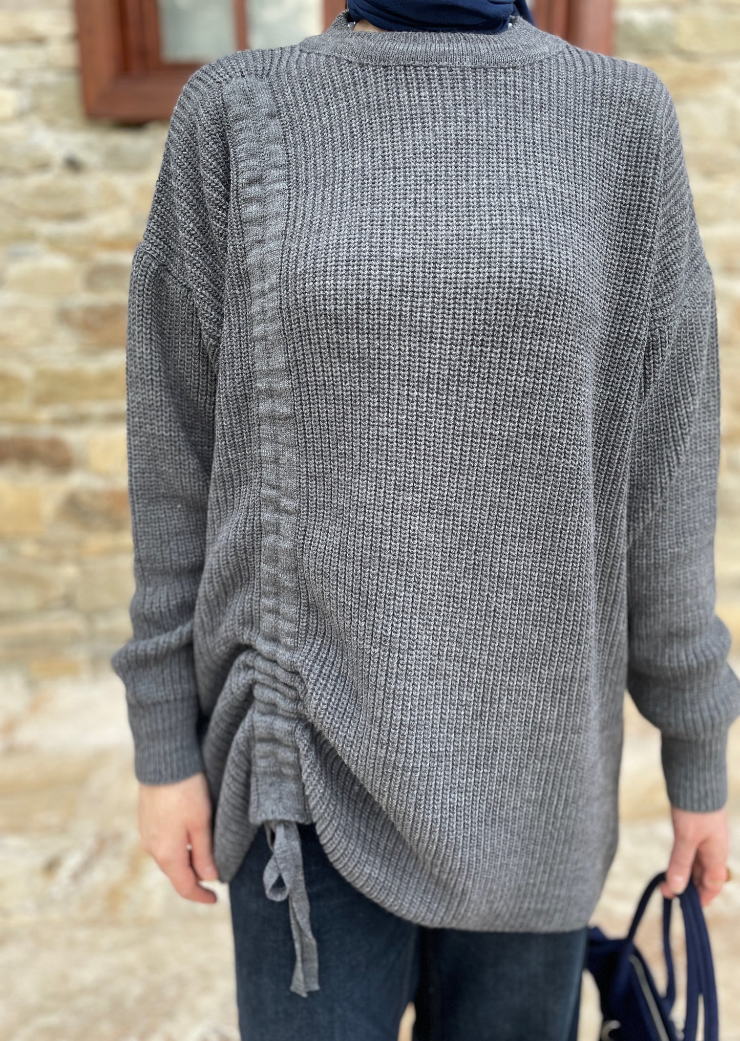 Büzgü Detaylı Triko Kazak Antrasit