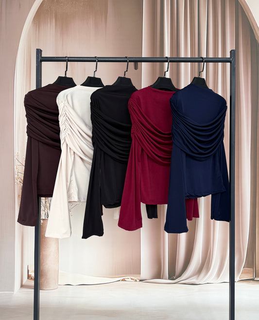 Omuz Drapeli Bluz Lacivert