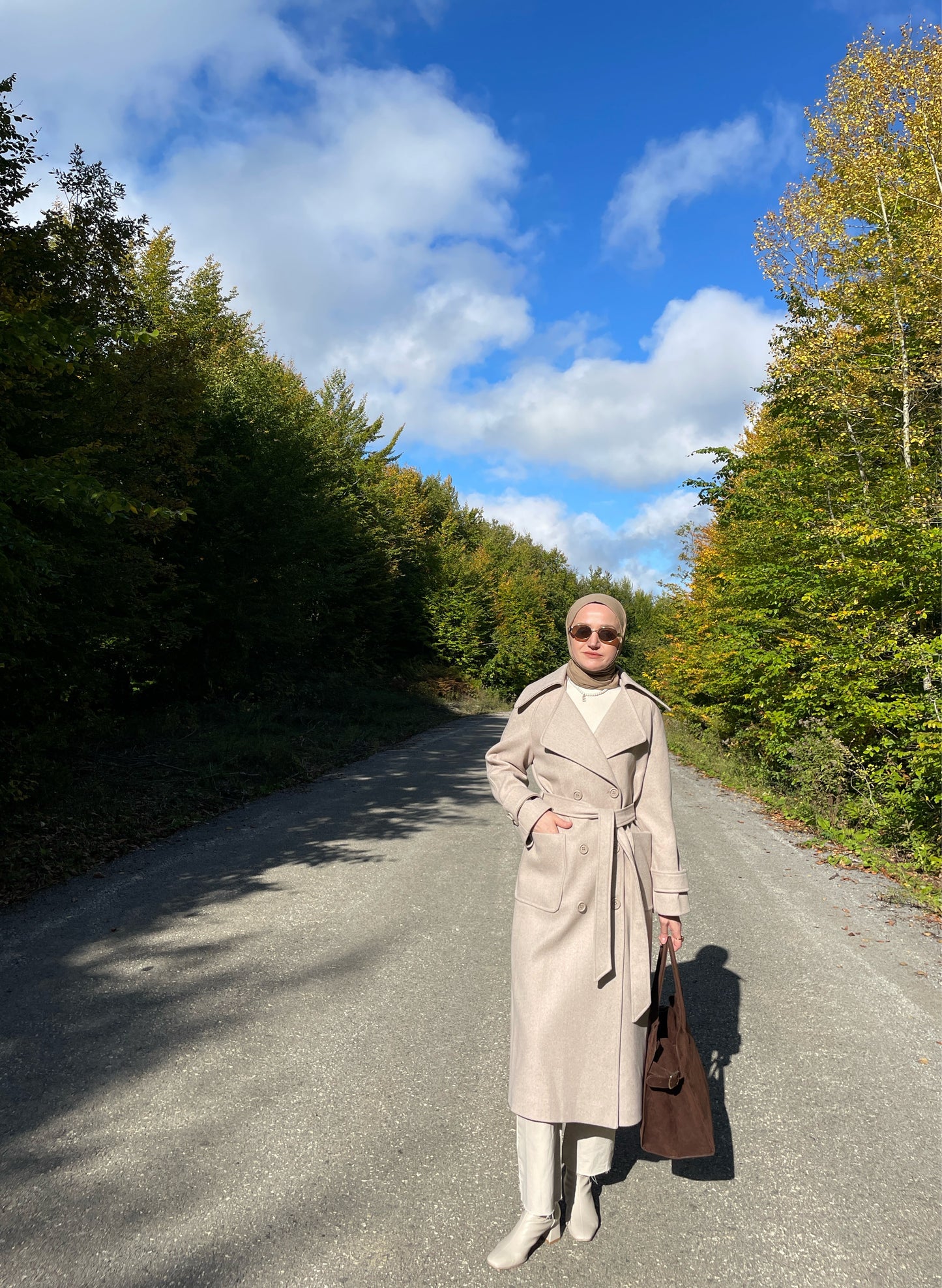 Kruvaze Yaka Premium Kaşe Kaban Bej