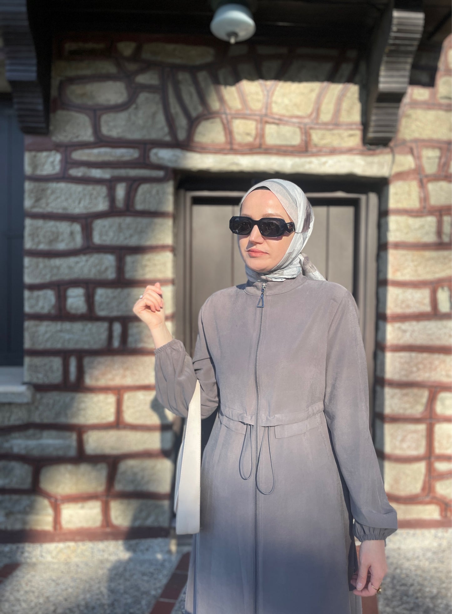 Fermuarlı Kap&Pantolonlu Koton Takım Gri