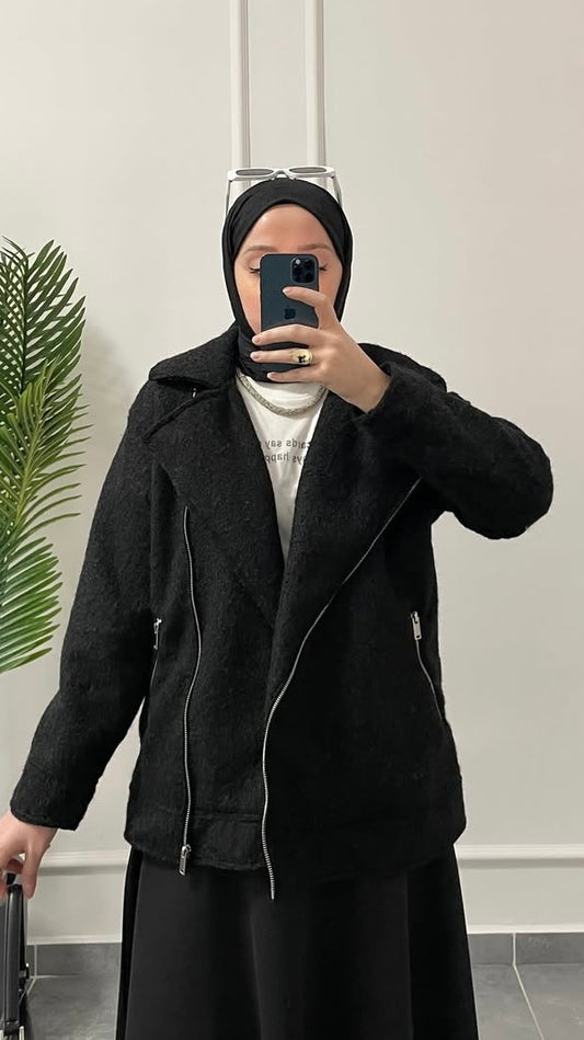 Biker kaşe ceket Siyah