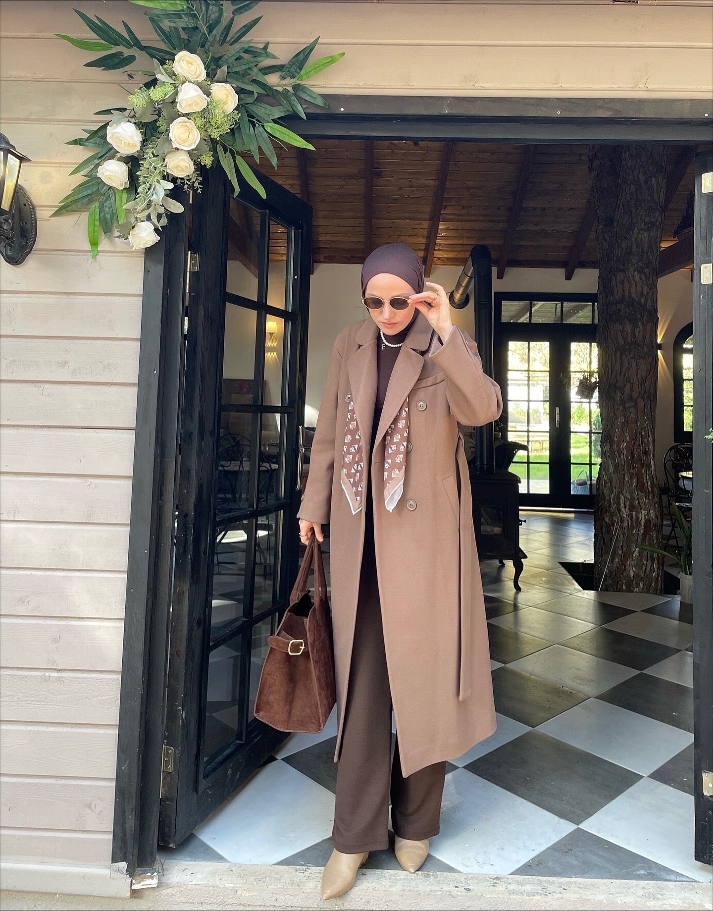 Vintage Tasarım Kol Düğmeli Kaşe  Kaban Vizon