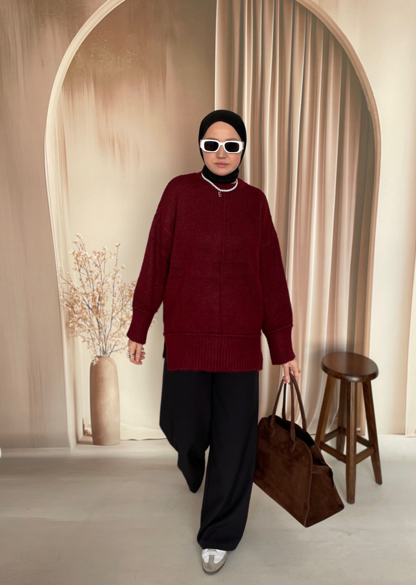 Basic Bisiklet Yaka Kazak Bordo