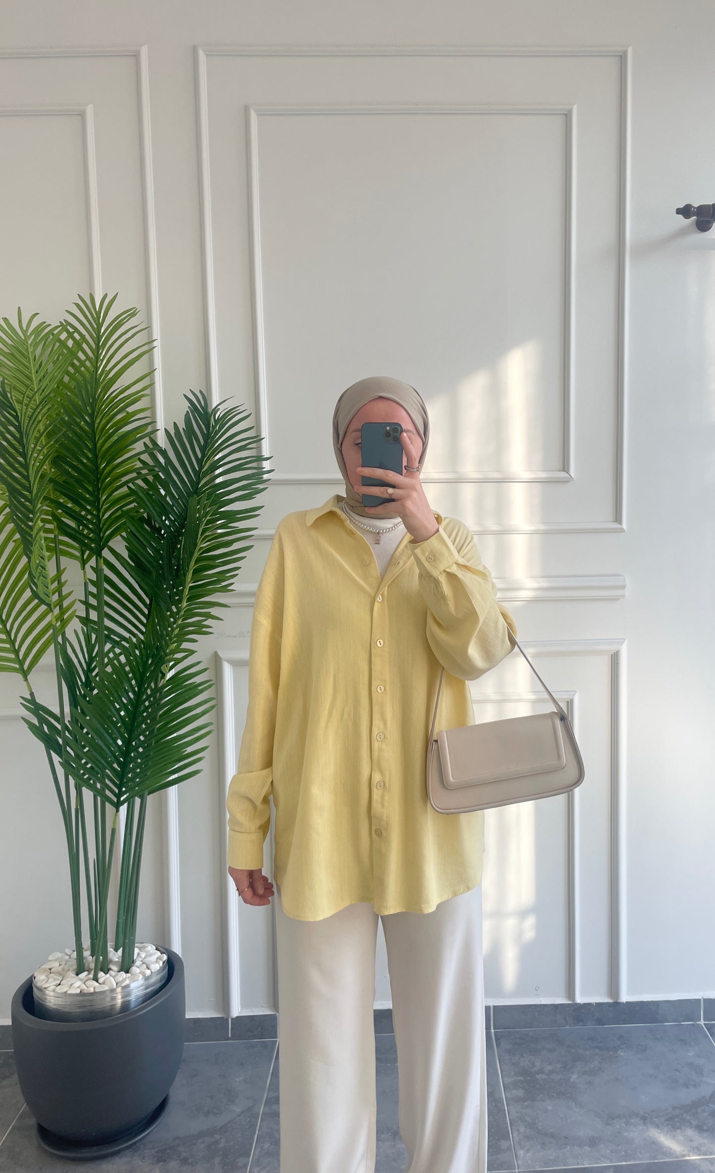 Ham Keten Seyyar Kemerli Gömlek-Soft Sarı