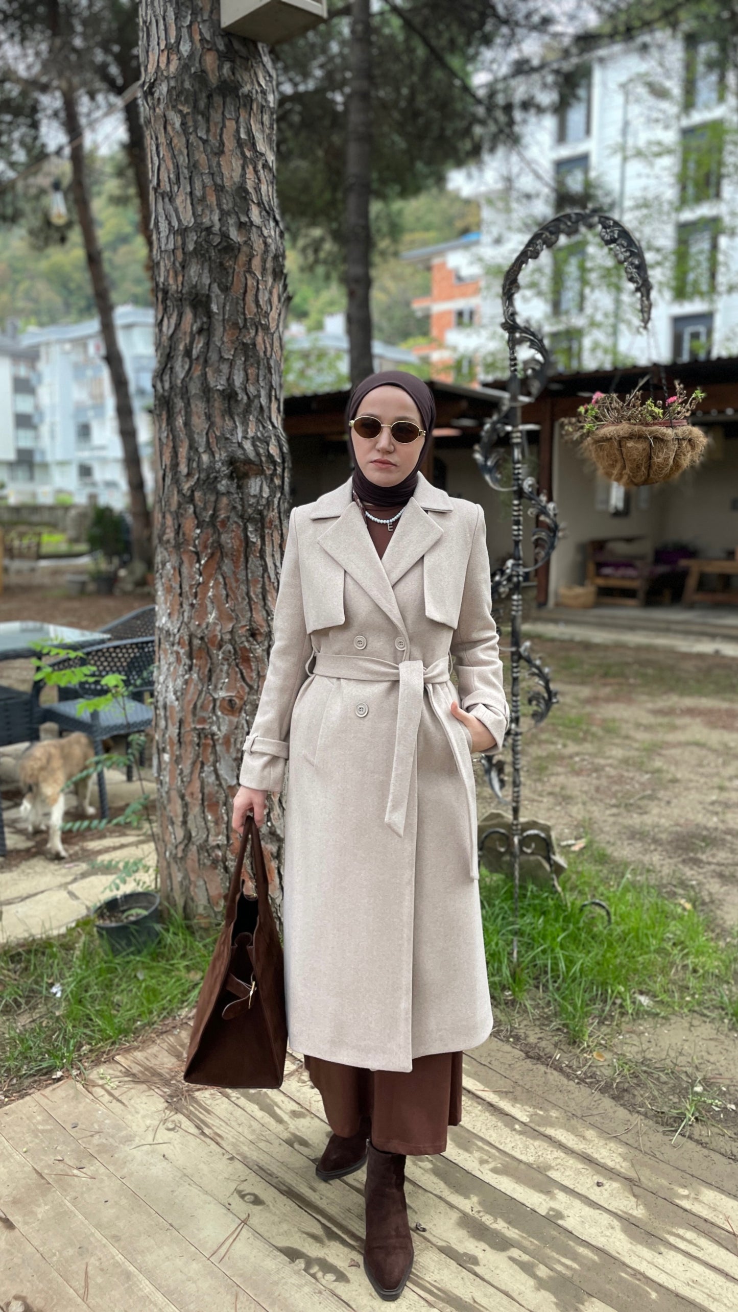 Klasik Kaşe Kaban Bej