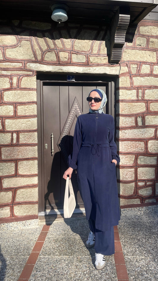 Fermuarlı Kap&Pantolonlu Koton Takım Lacivert