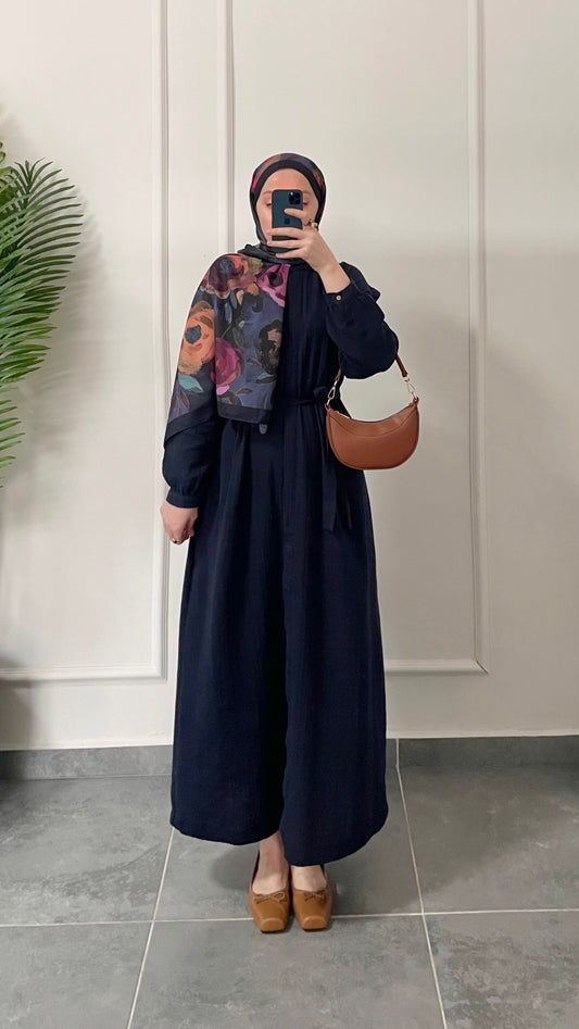 Ham Müslin Elbise Lacivert