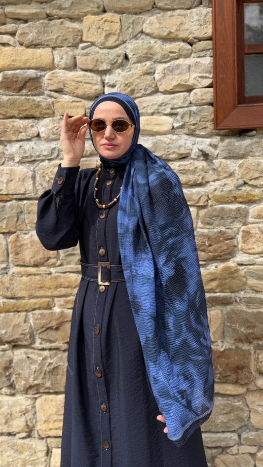 Lotus Müslin Şal Lacivert