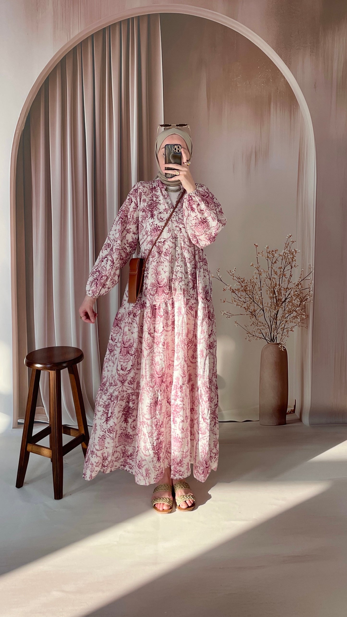 Mango Retro Desen Elbise Bordo