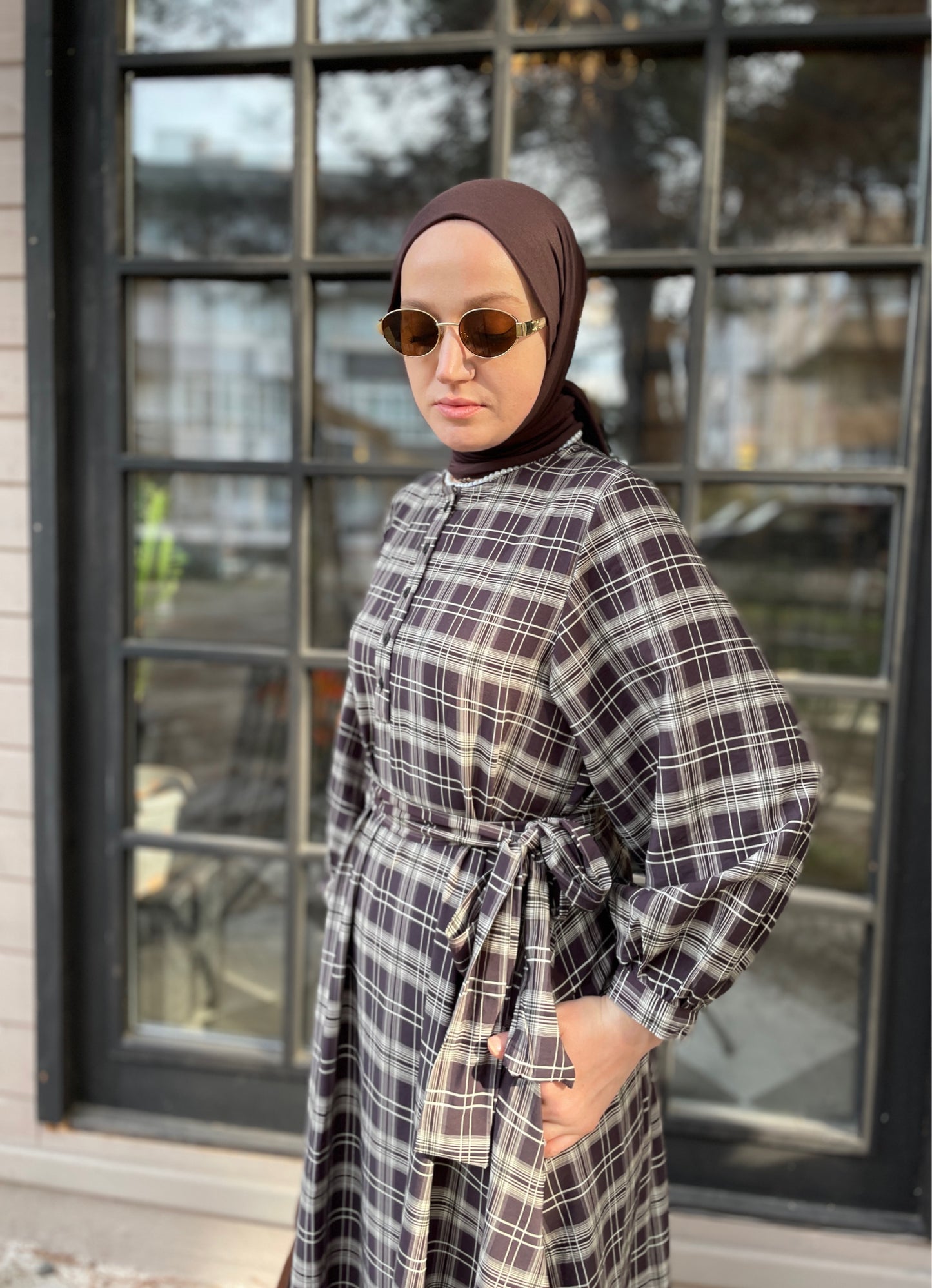 ZRA MODEL VİRAL EKOSE ELBİSE ACI KAHVE