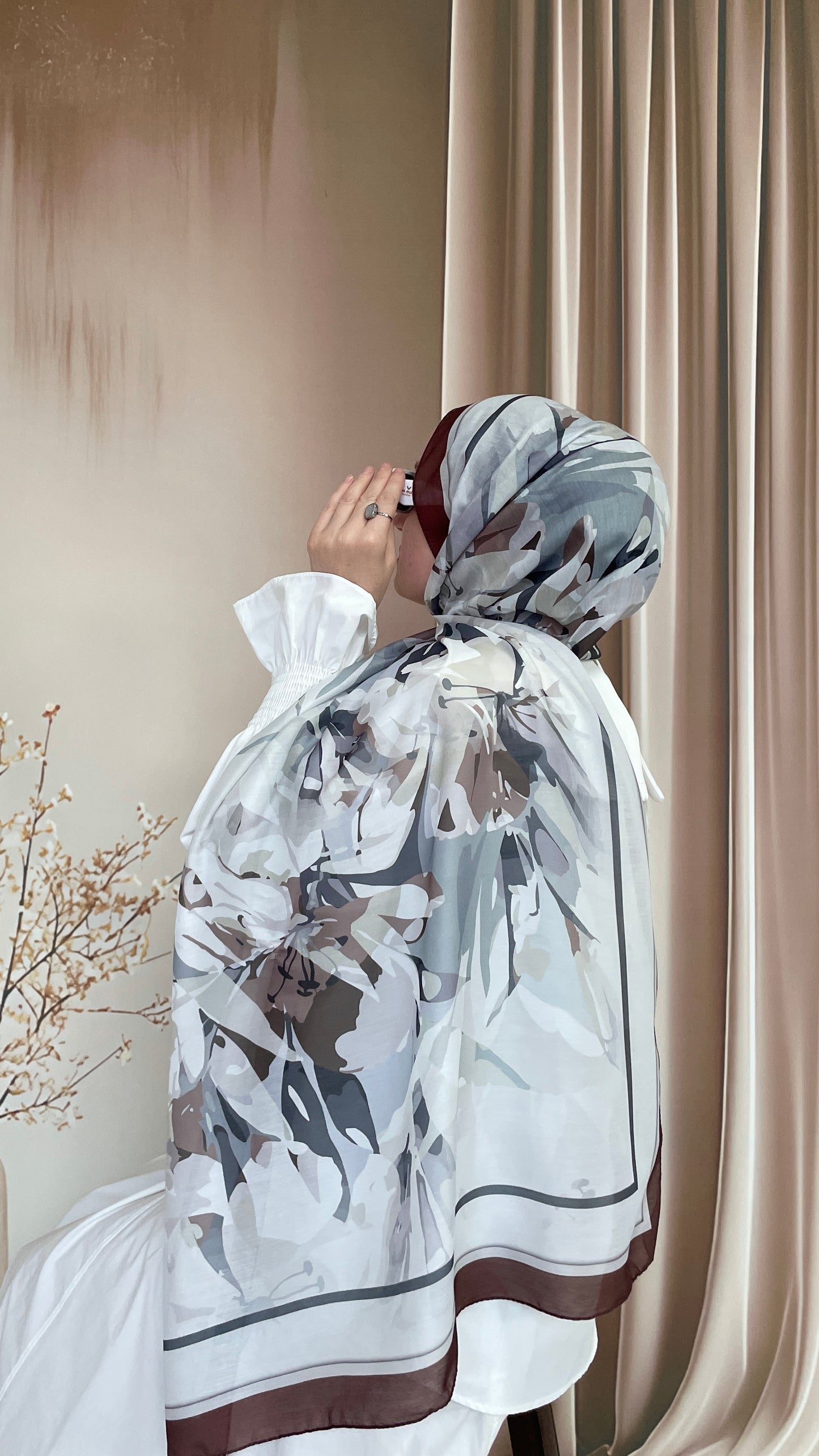 Ebruli Desen Pamuk Soft Şal Kahve