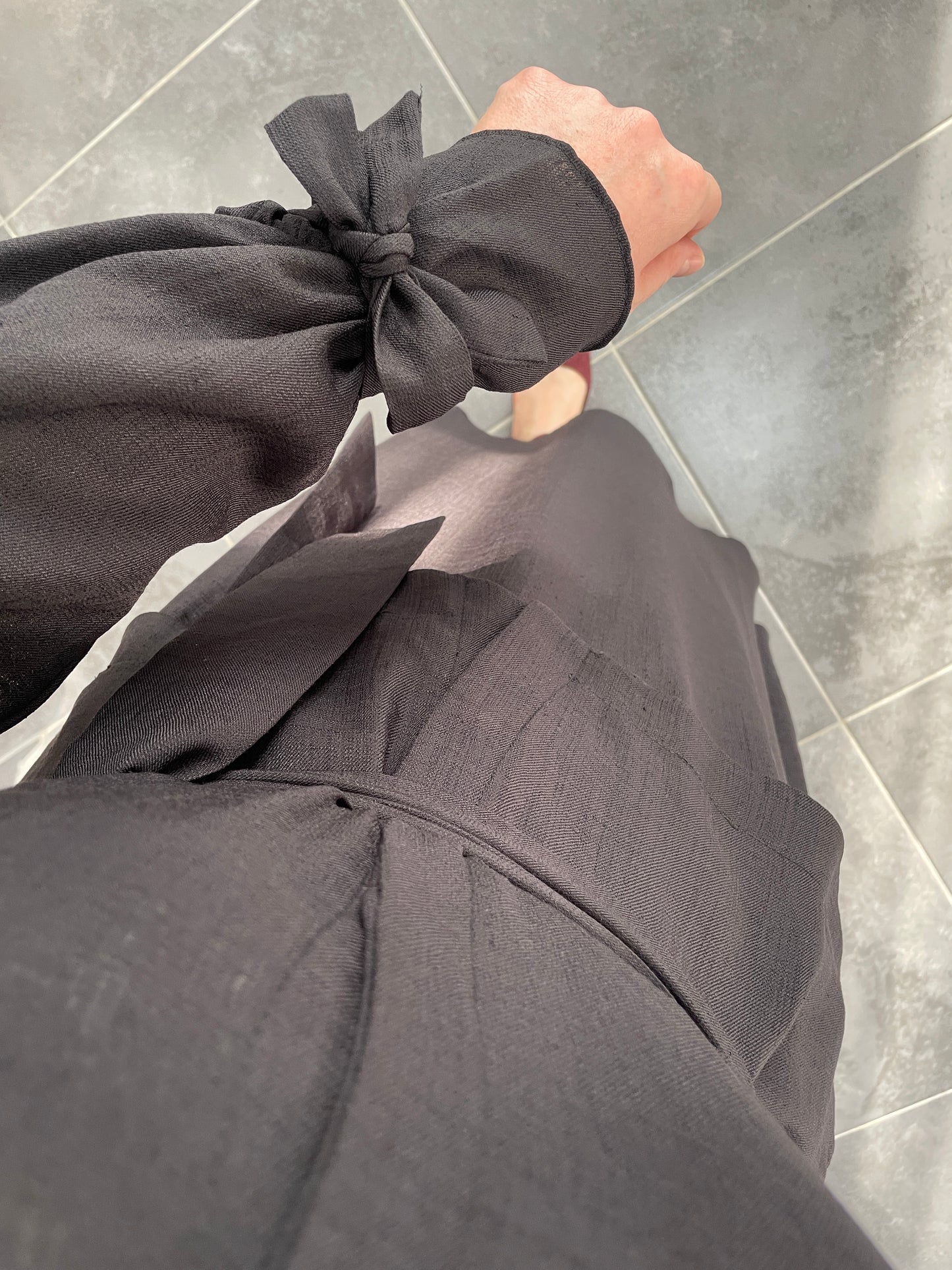 Dolunay Çift Yaka Tasarım Keten Etekli Takım-Siyah