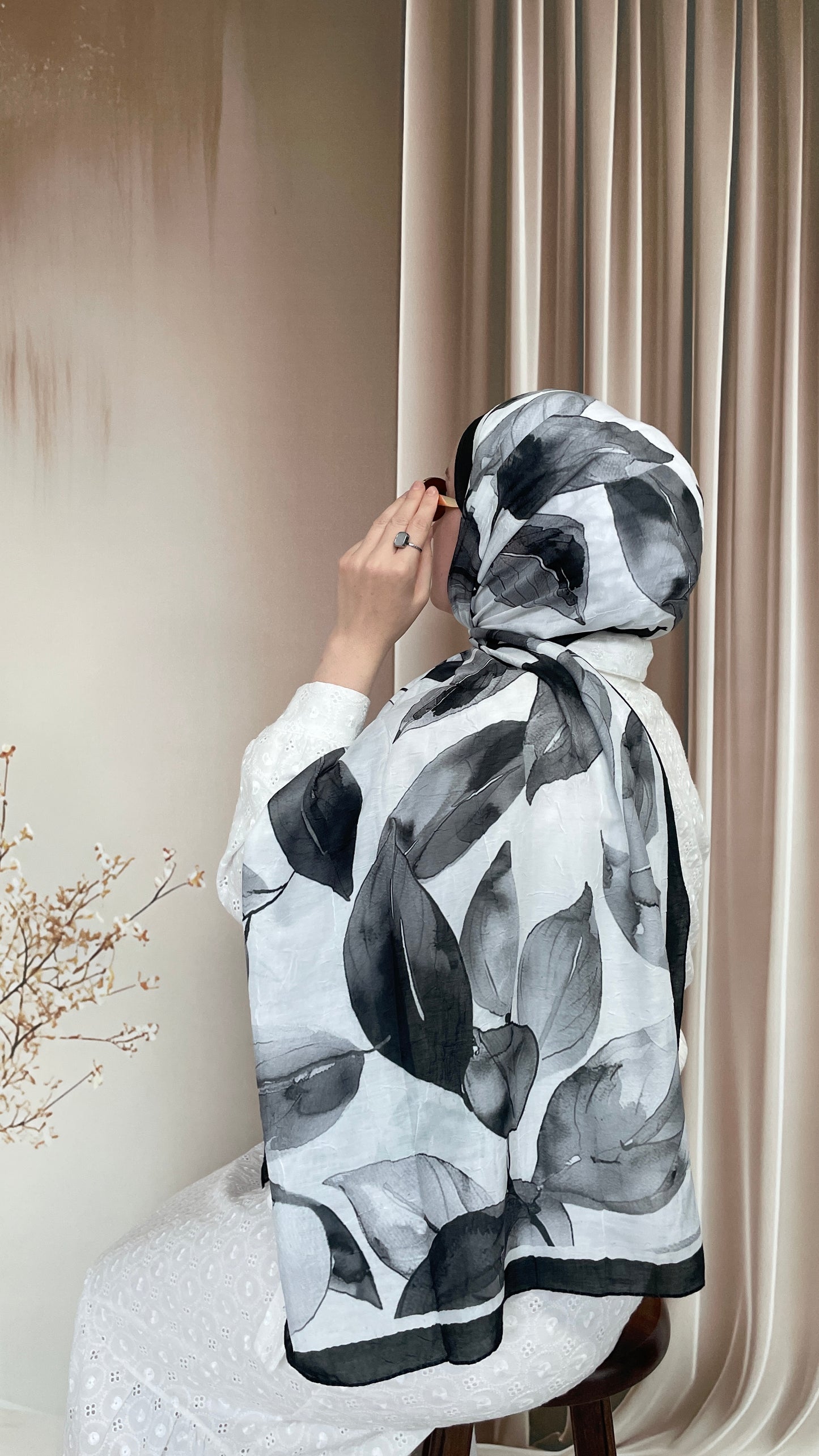 Yaprak Desen Bambu Soft Kraş Siyah