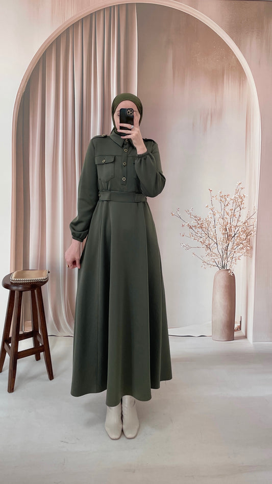 Apoletli Premium Scuba Elbise Haki