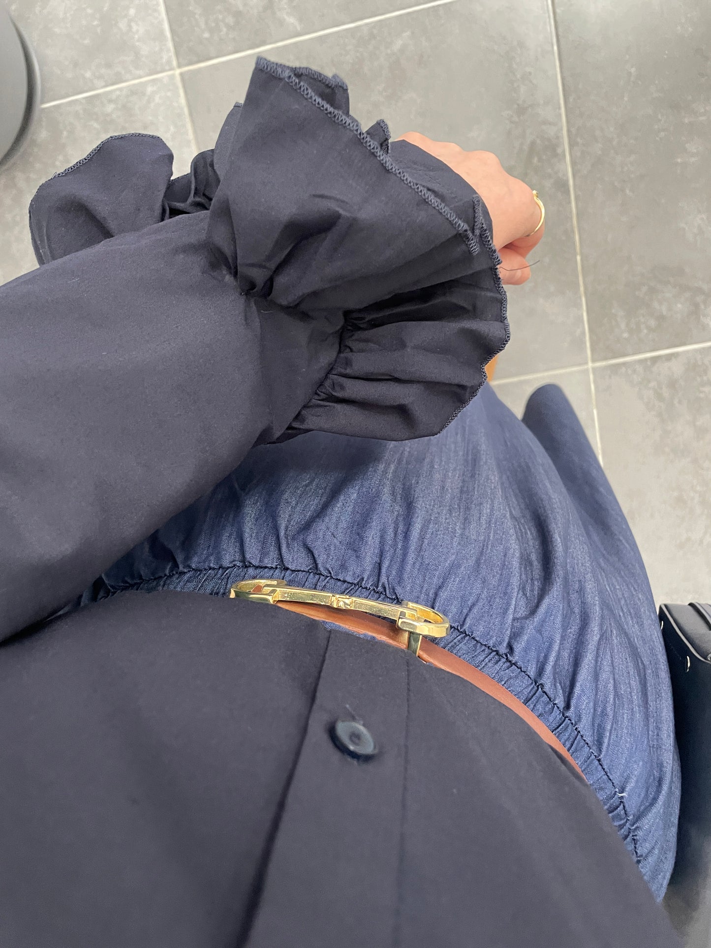 Çilek Kol Tasarım Gömlek-Lacivert