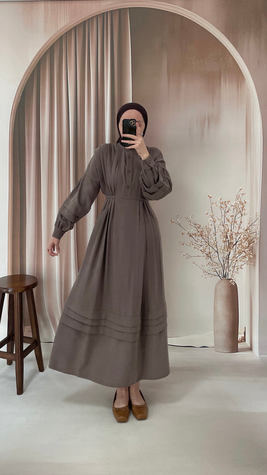 Robalı Koton Elbise Vizon