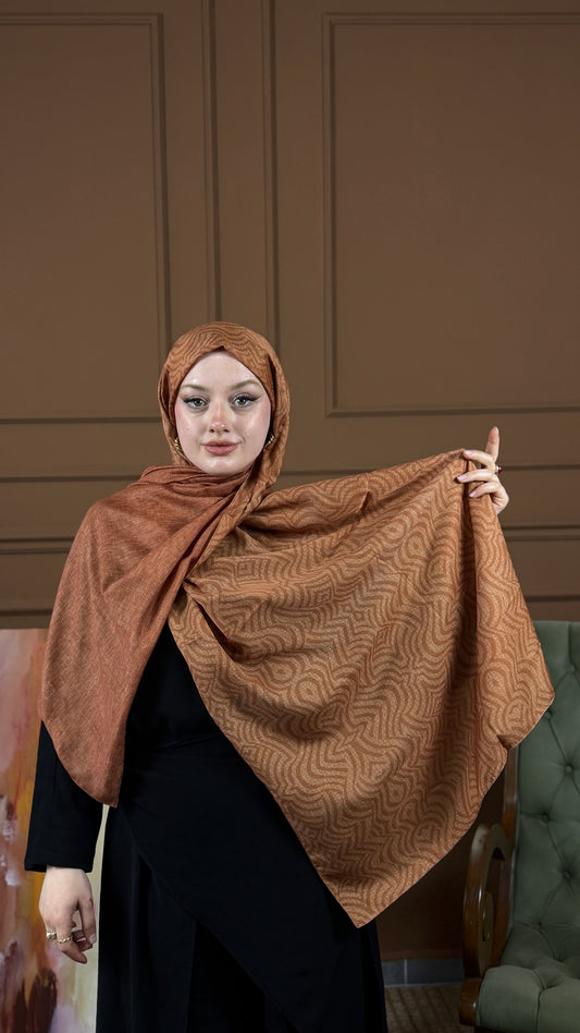 Çift Taraflı Şiraze Monogram Şal Kiremit