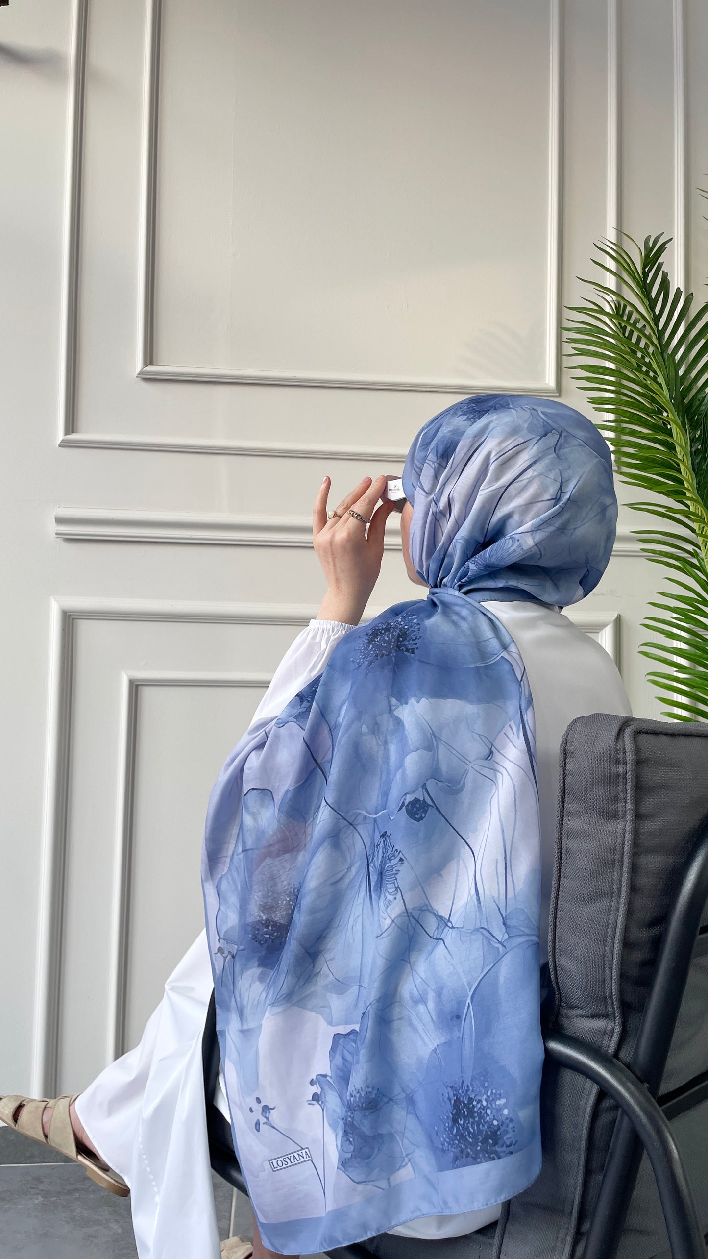 Pamuk Soft Hibiscus Şal Mavi