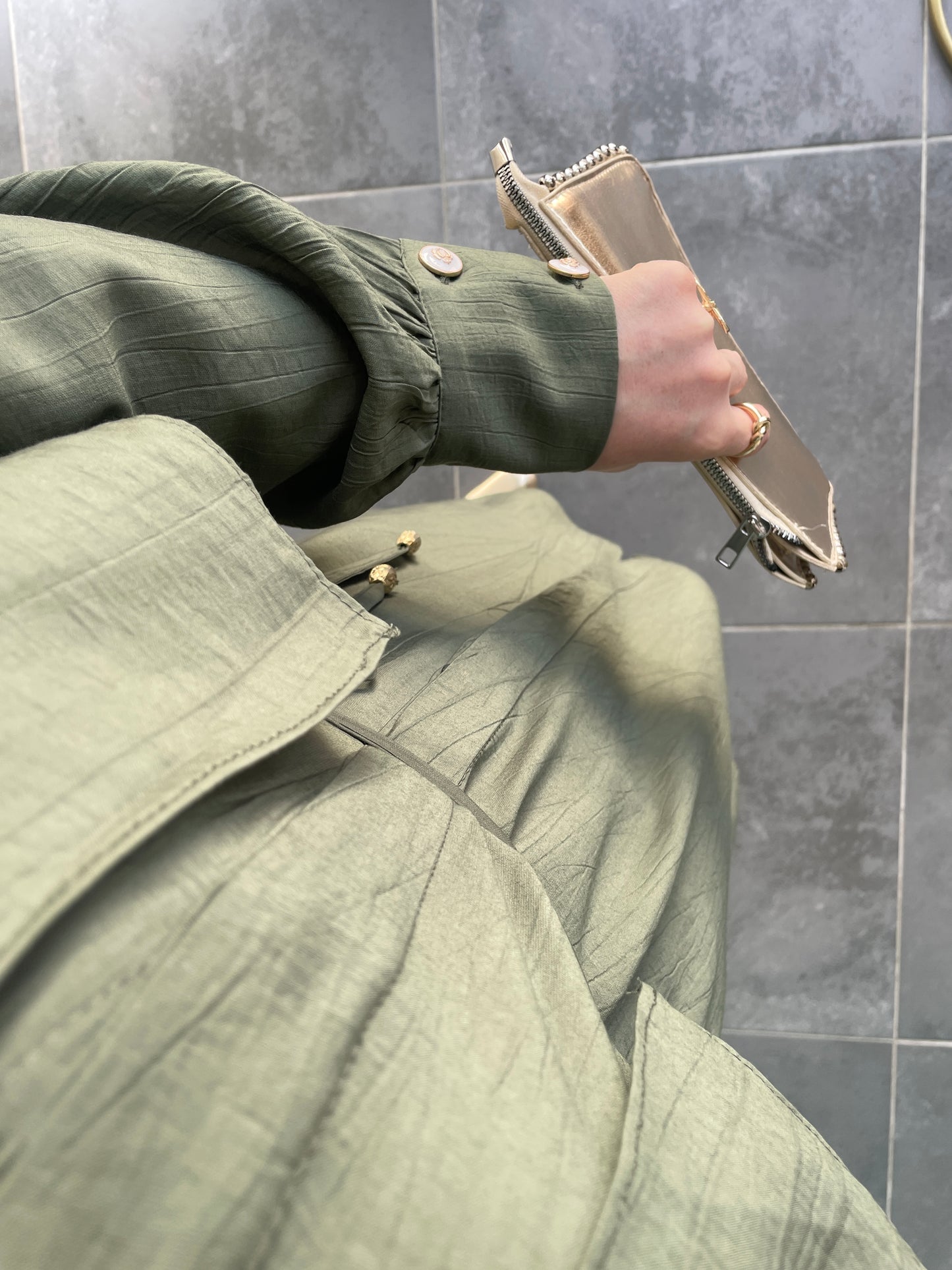 Çilek Kumaş Tunikli Takım-Haki