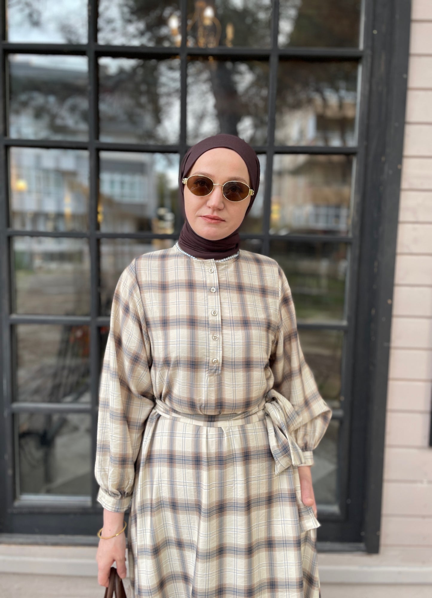 ZRA MODEL VİRAL EKOSE ELBİSE  BEJ