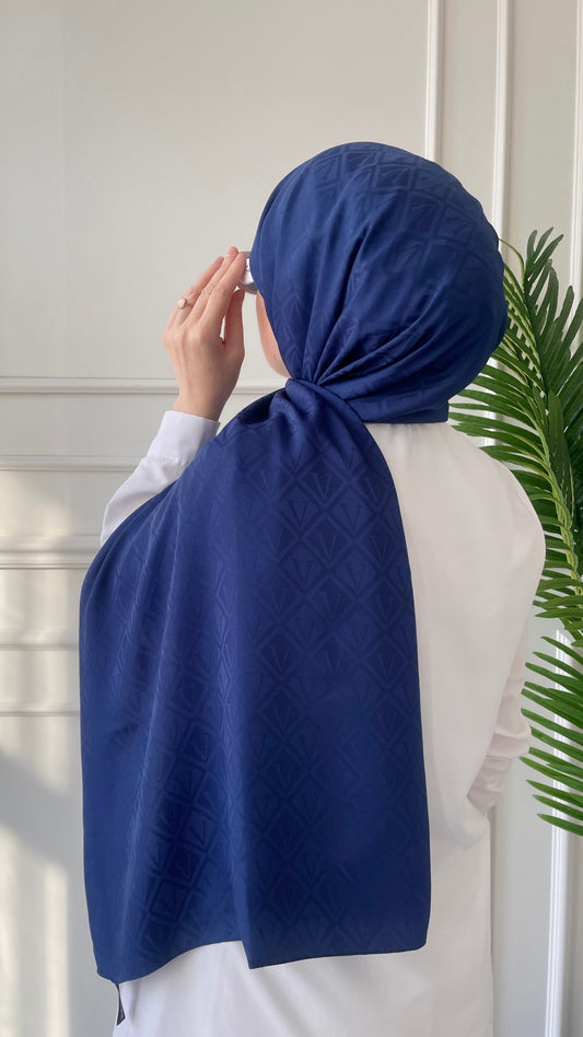 V Desen İpeksi Jakar Şal Lacivert