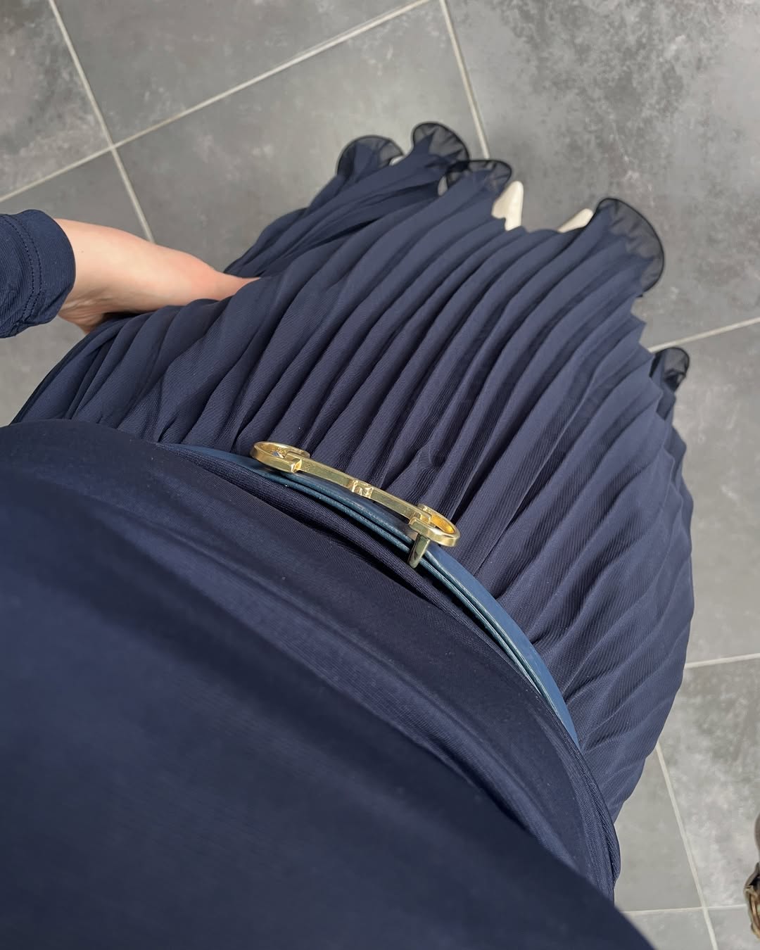 Şifon Piliseli Etek-Lacivert