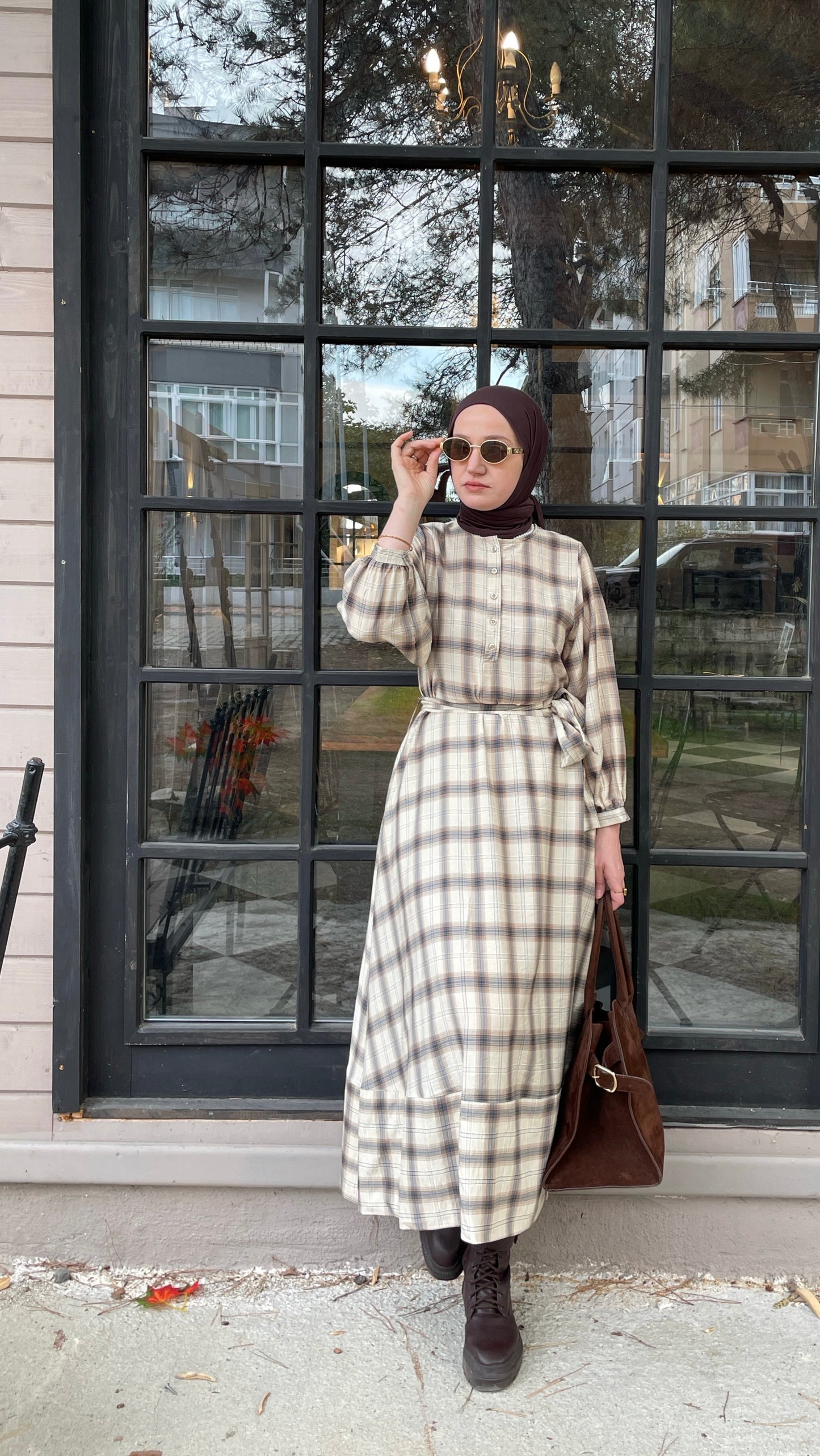 ZRA MODEL VİRAL EKOSE ELBİSE  BEJ