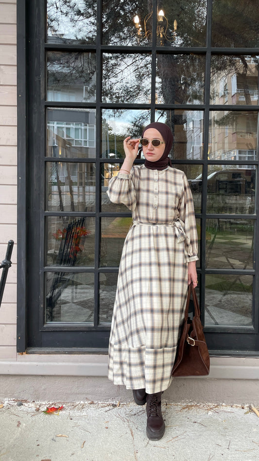 ZRA MODEL VİRAL EKOSE ELBİSE  BEJ