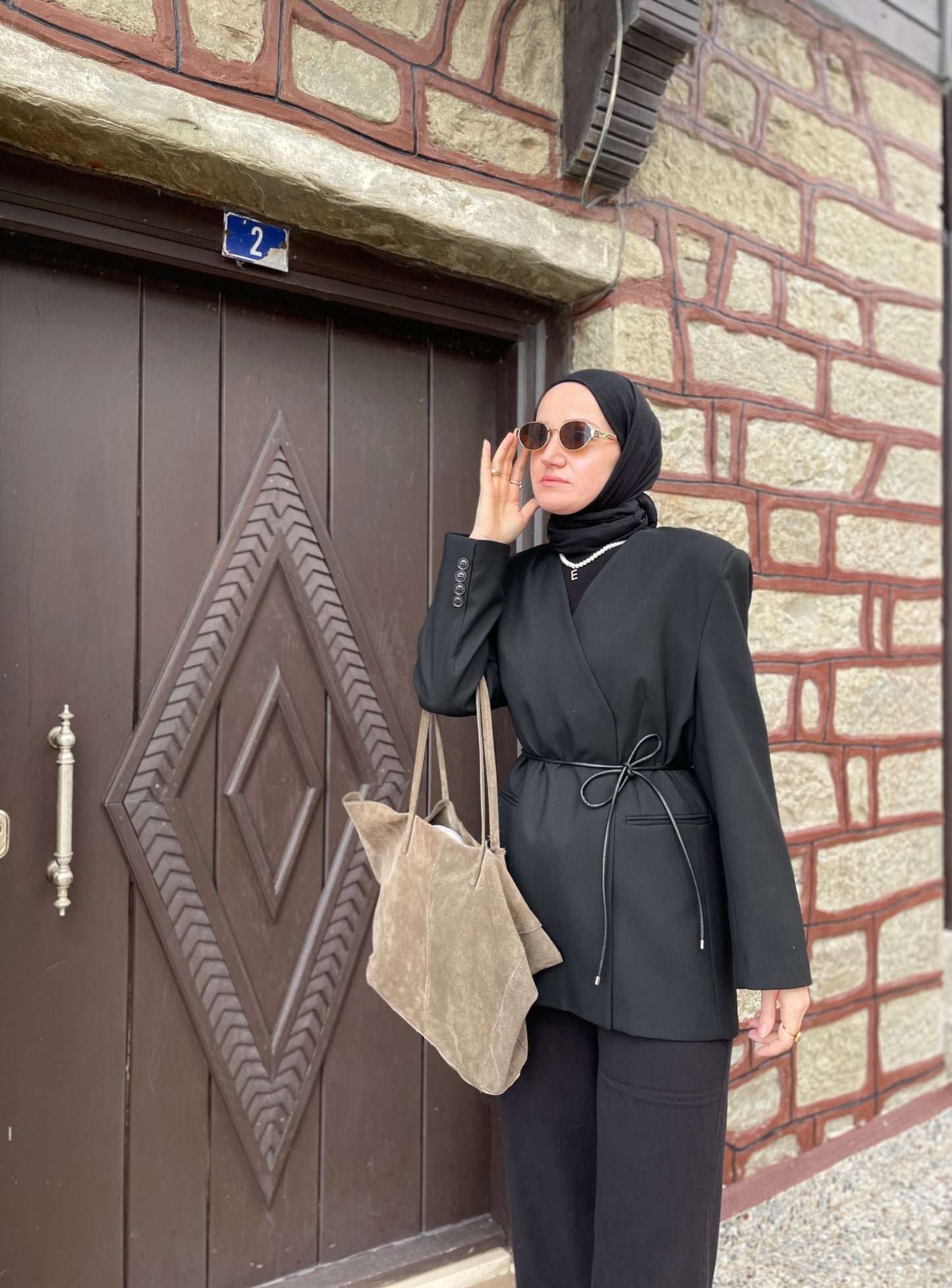 Deri Kemerli Blazer Ceket Siyah