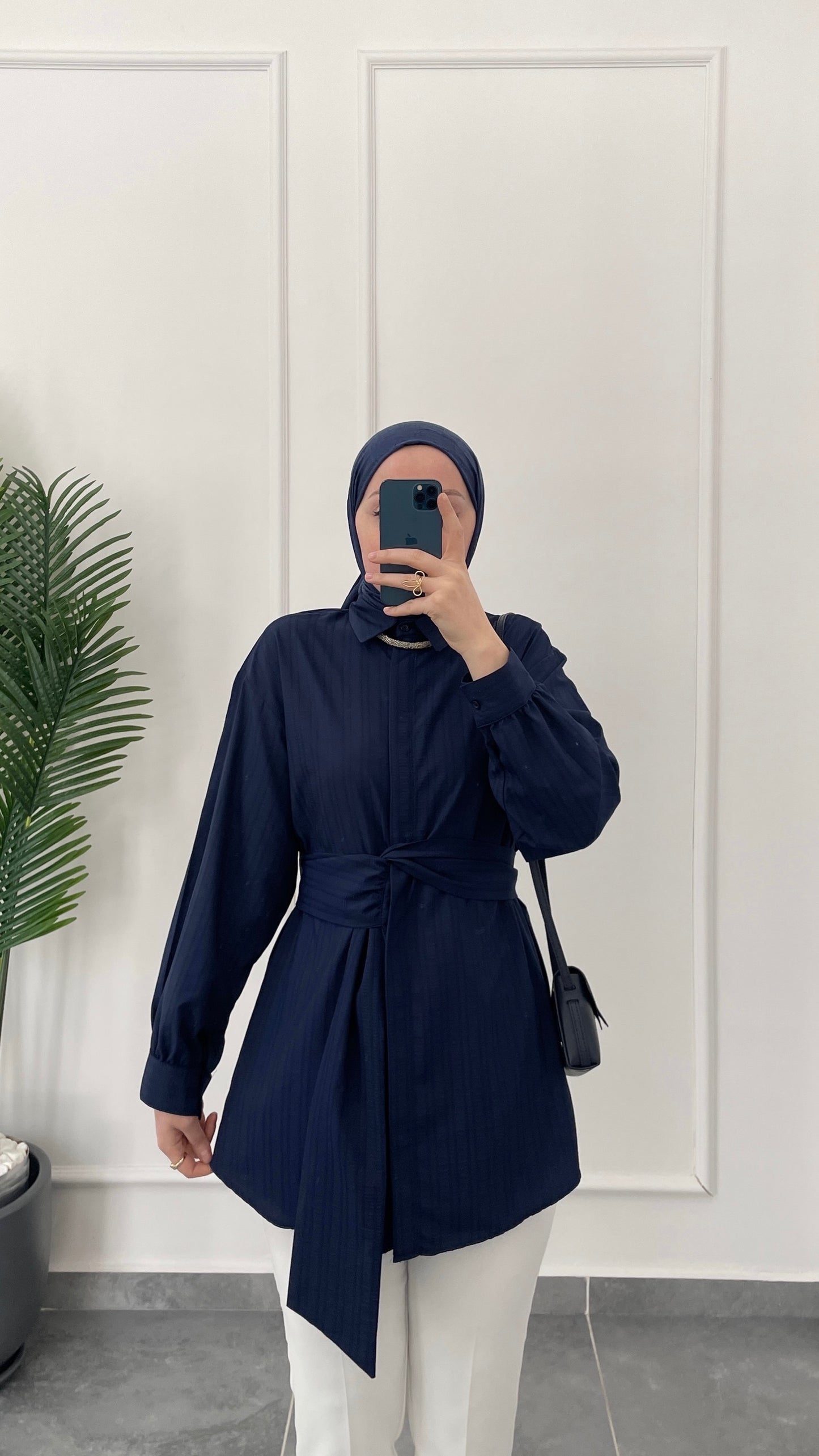 Bel Bağlama Tasarım Gömlek-Lacivert