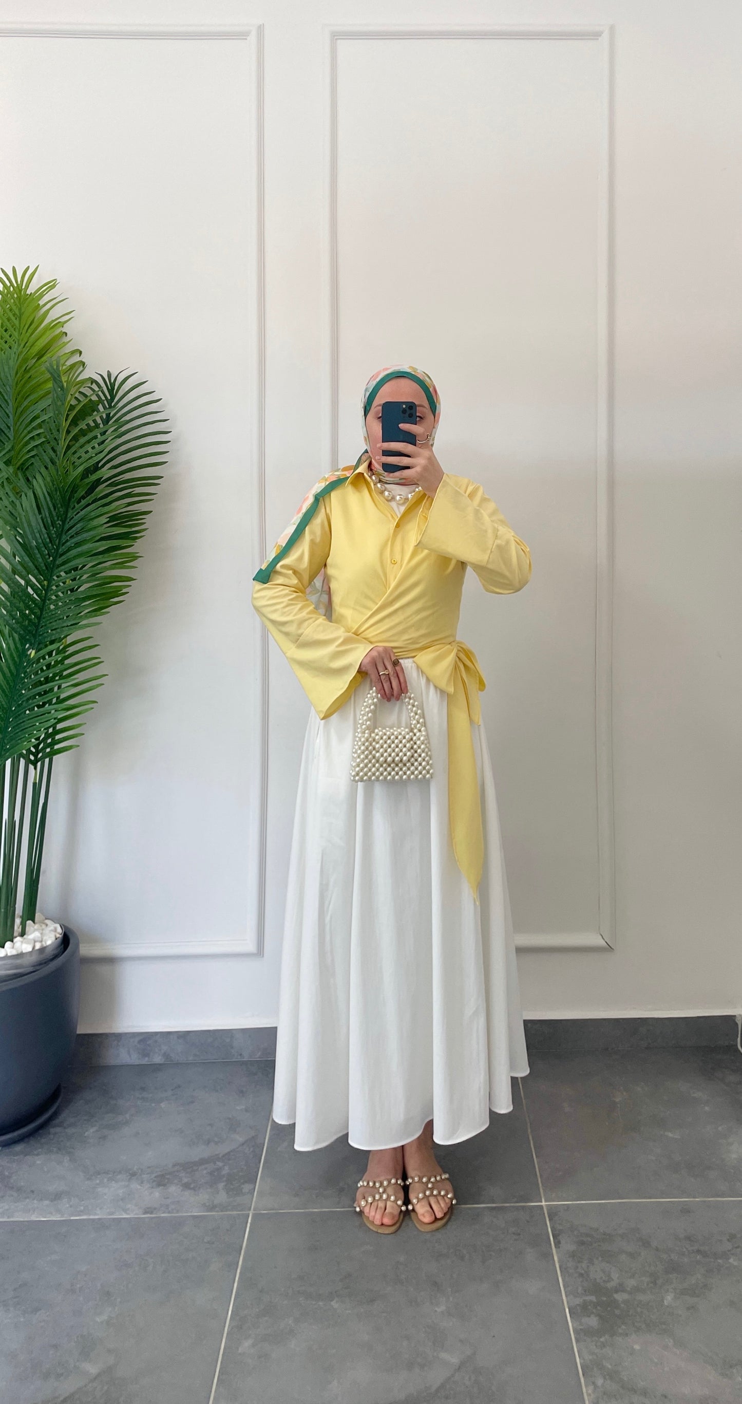 İspanyol Kol Bel Bağlamalı Gömlek-Sarı