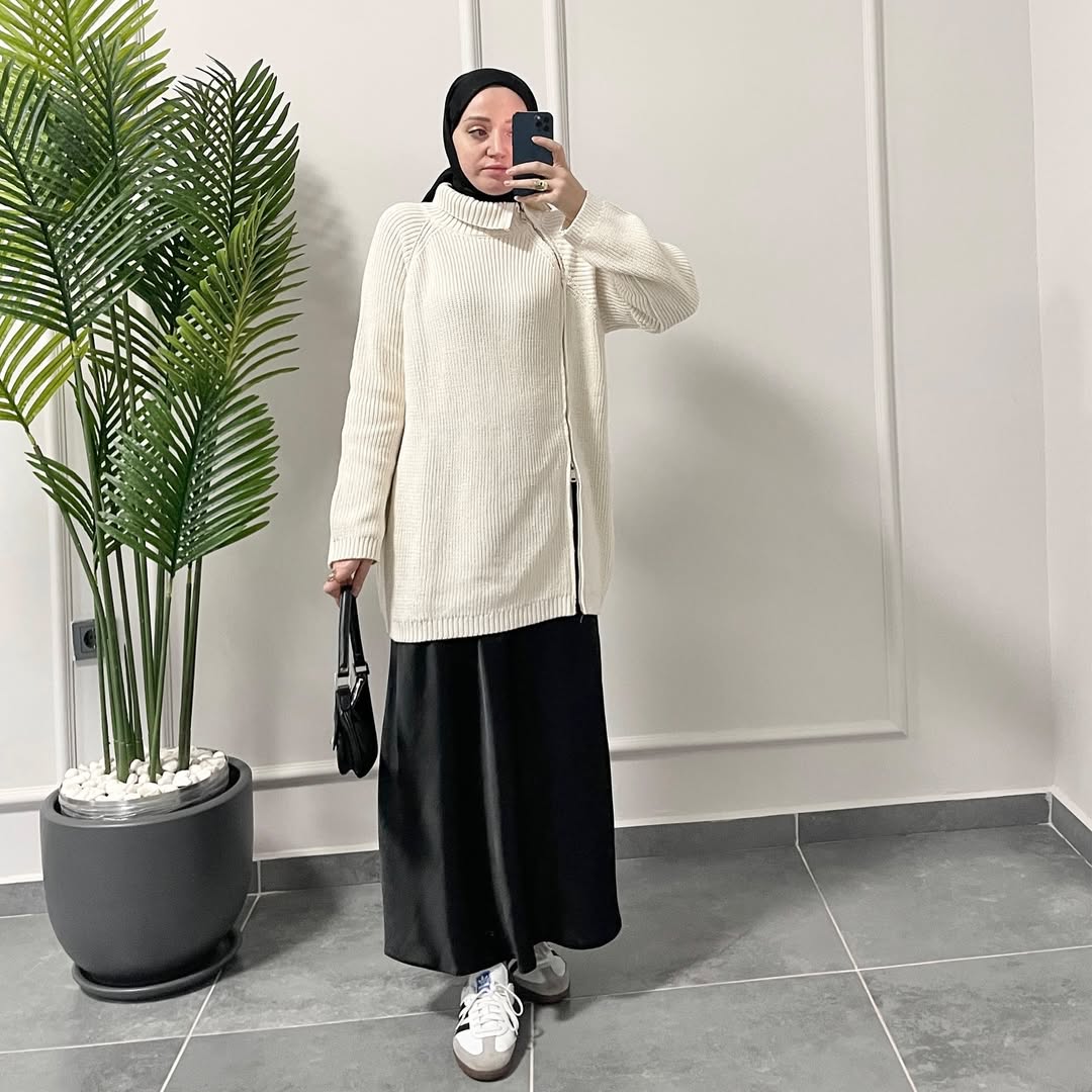 Fermuar Tasarım Kazak Ekru