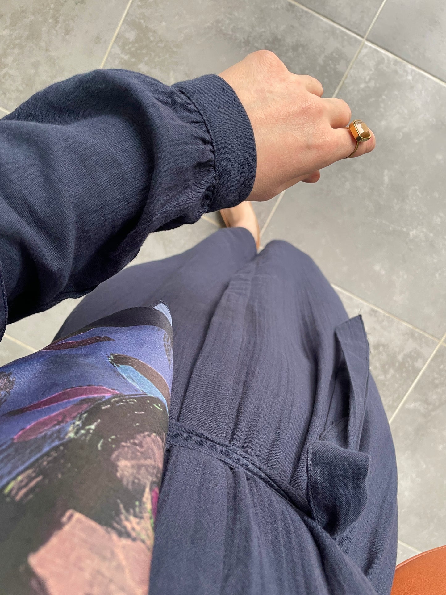 Ham Müslin Elbise Lacivert