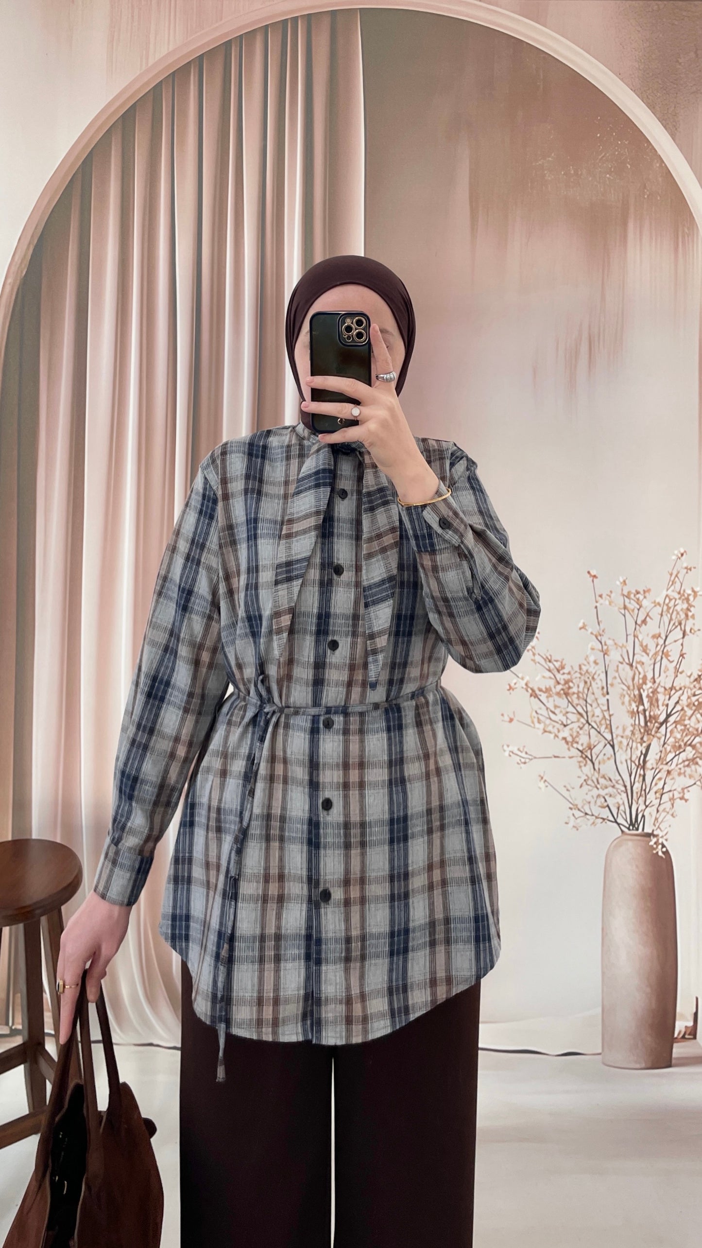 Ekose Desen Fular Tasarım Gömlek BuzMavi&Laci