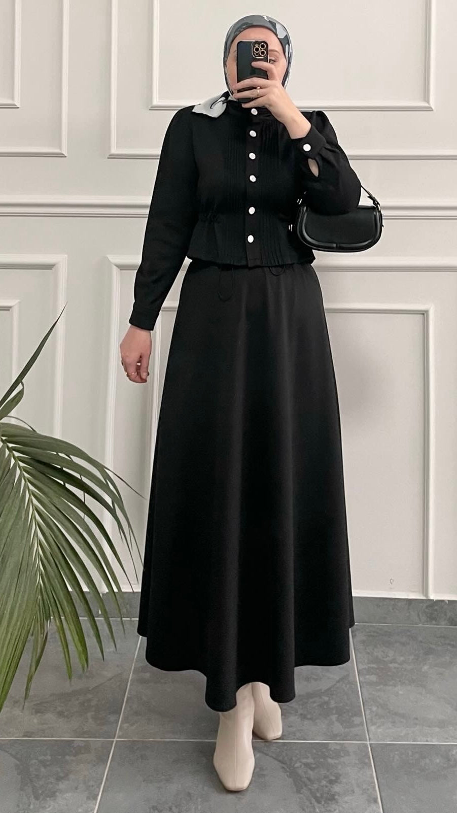 Modal Kumaş Etekli Takım Siyah