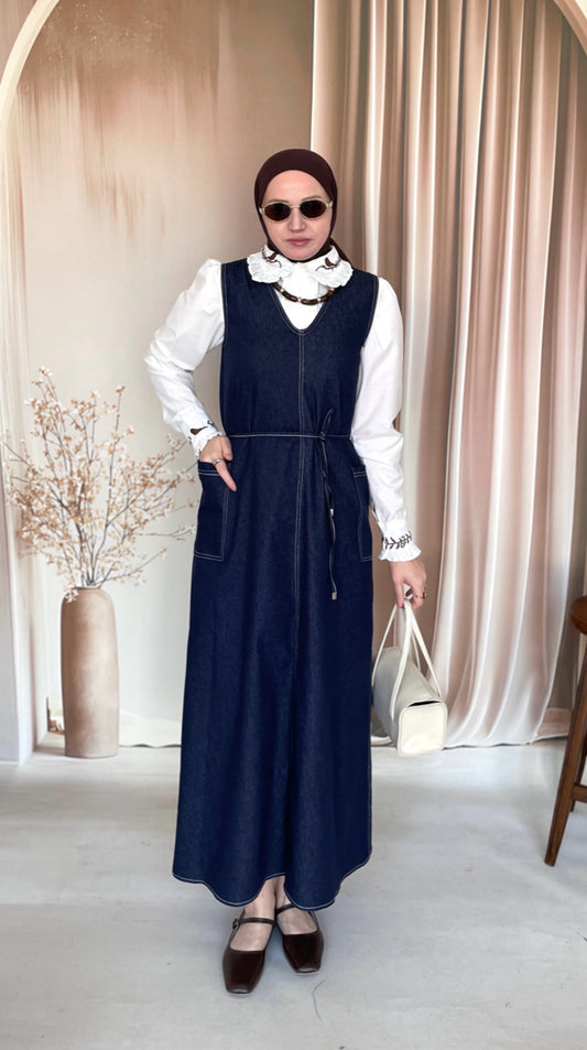 V Yaka Denim Jile Lacivert