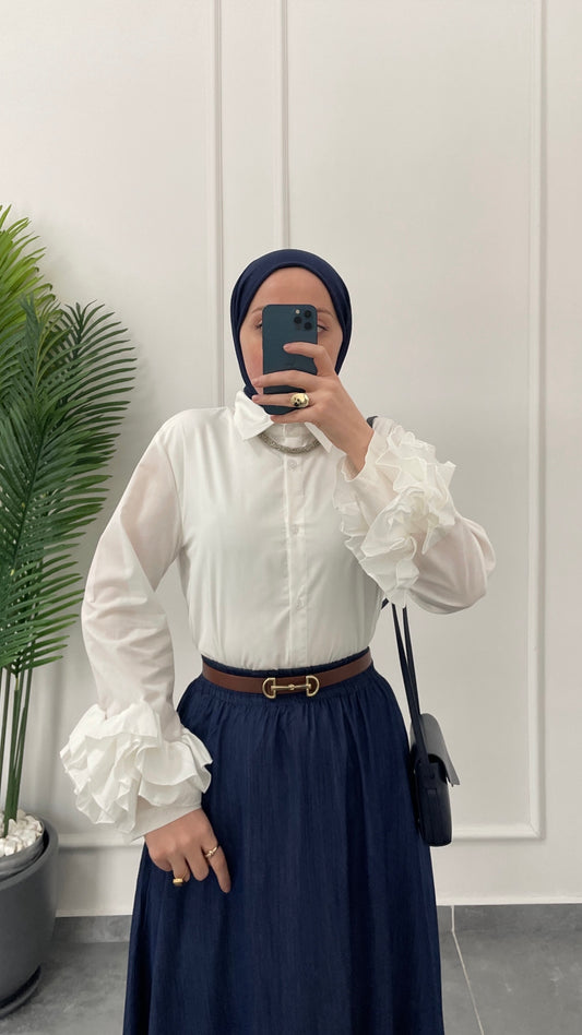 Çilek Kol Tasarım Gömlek-Ekru