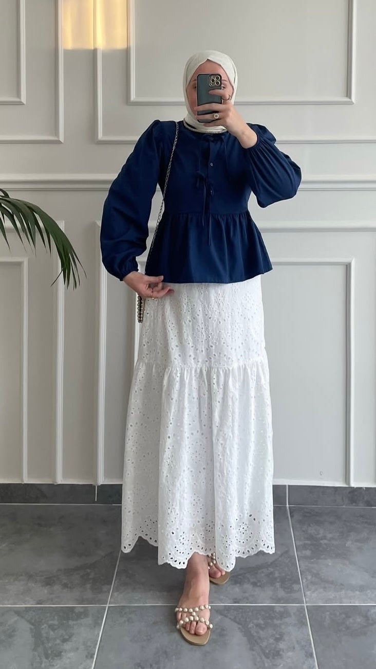 % 100 Pamuklu Brode Etek Beyaz