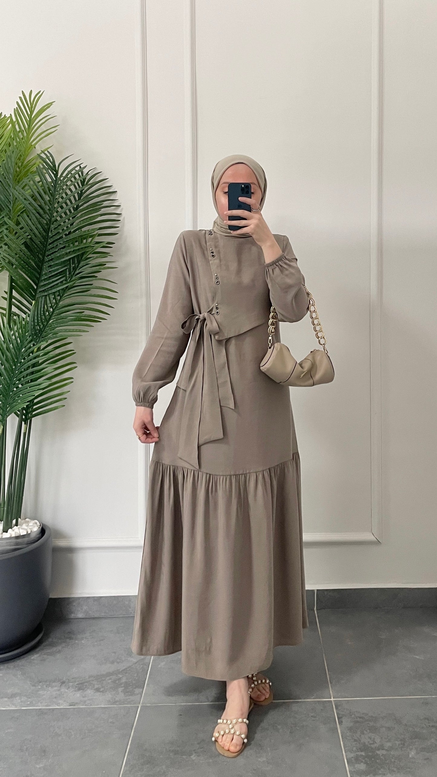 Lora Kuş Gözü Tasarım Elbise-Vizon