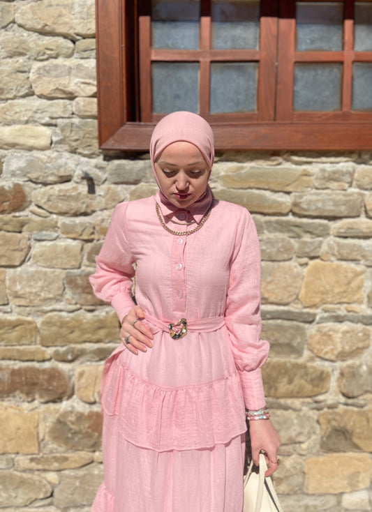 LAVİNYA Kat Kat Elbise Pudra Pembe