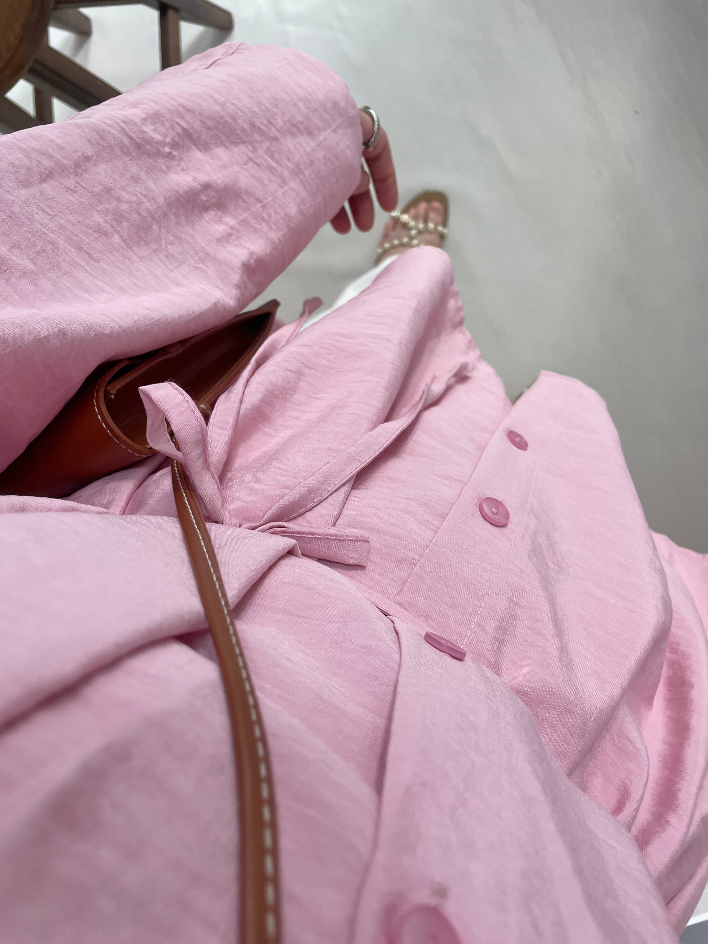 Önü Biyeli Manşet Kol gömlek Bebe Pembe