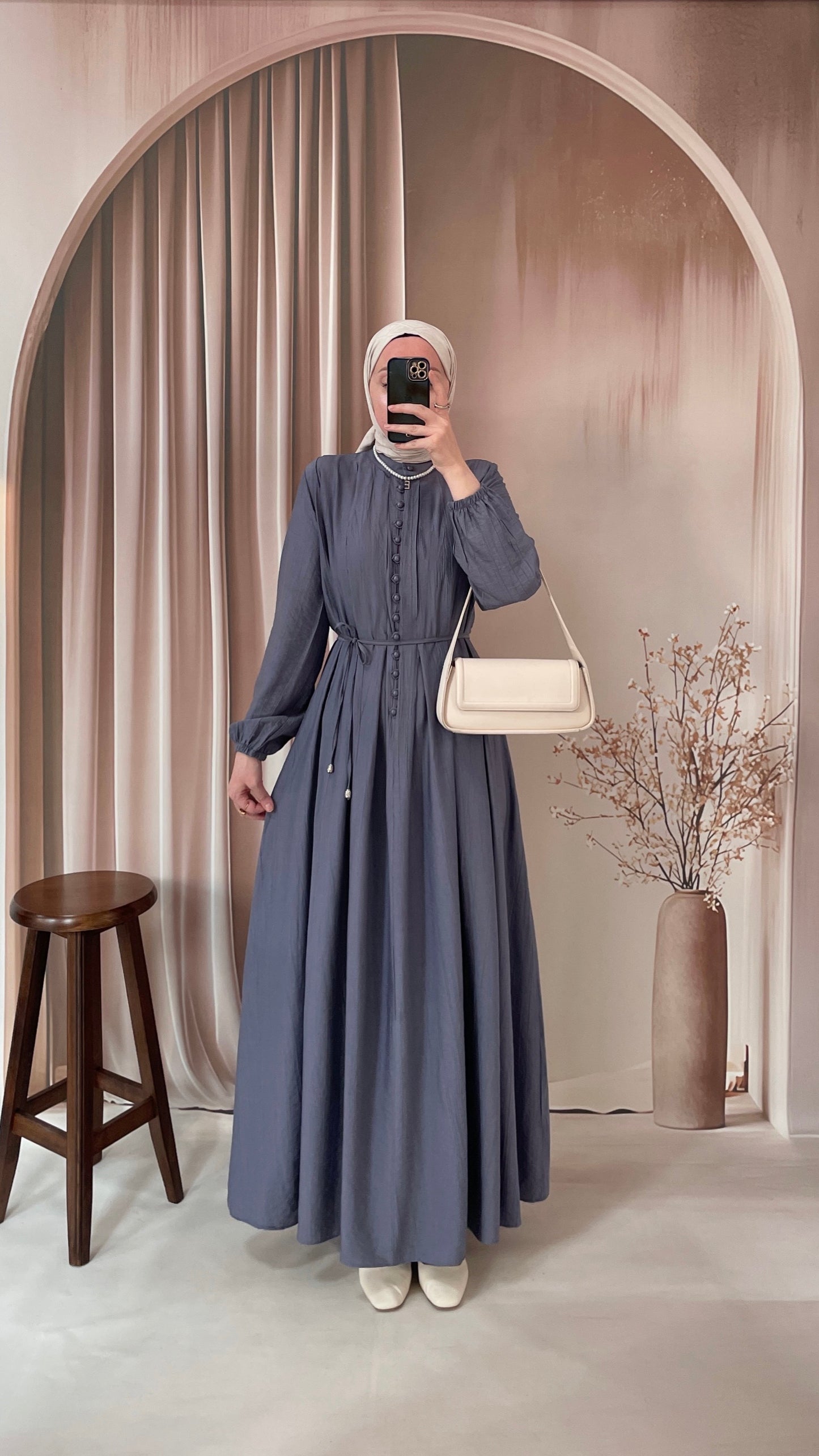 Çilek Kumaş Britli Elbise İndigo