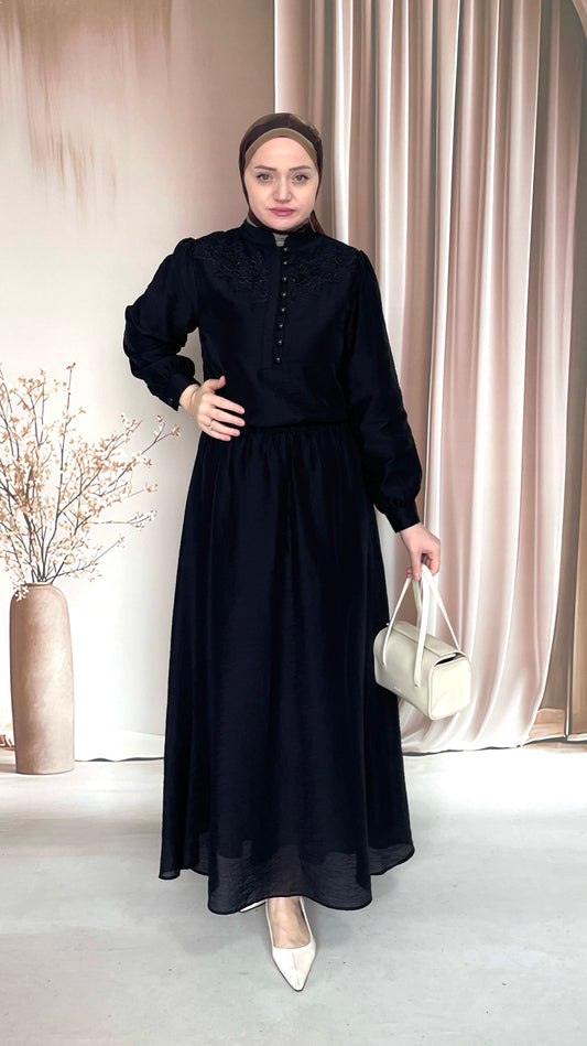 Dantel Tasarım Nostaljik Takım Siyah