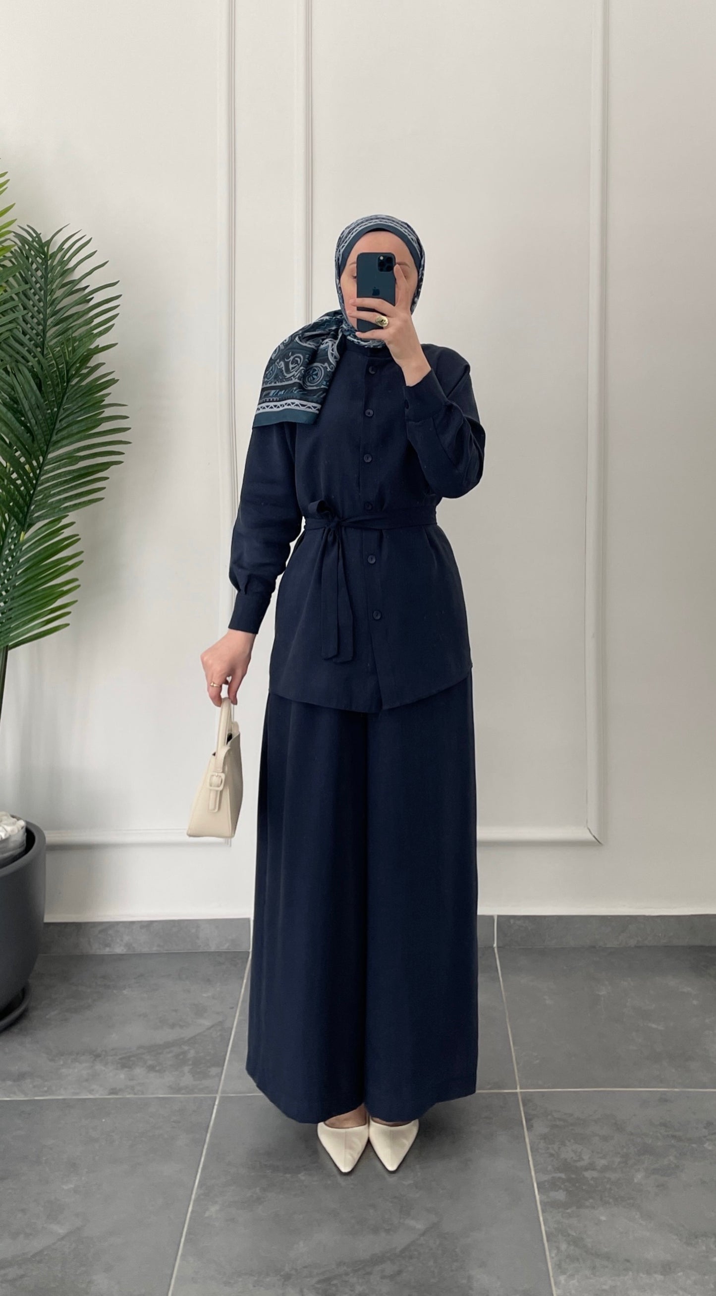 Tencel Keten Etek Pantolonlu Takım-Lacivert