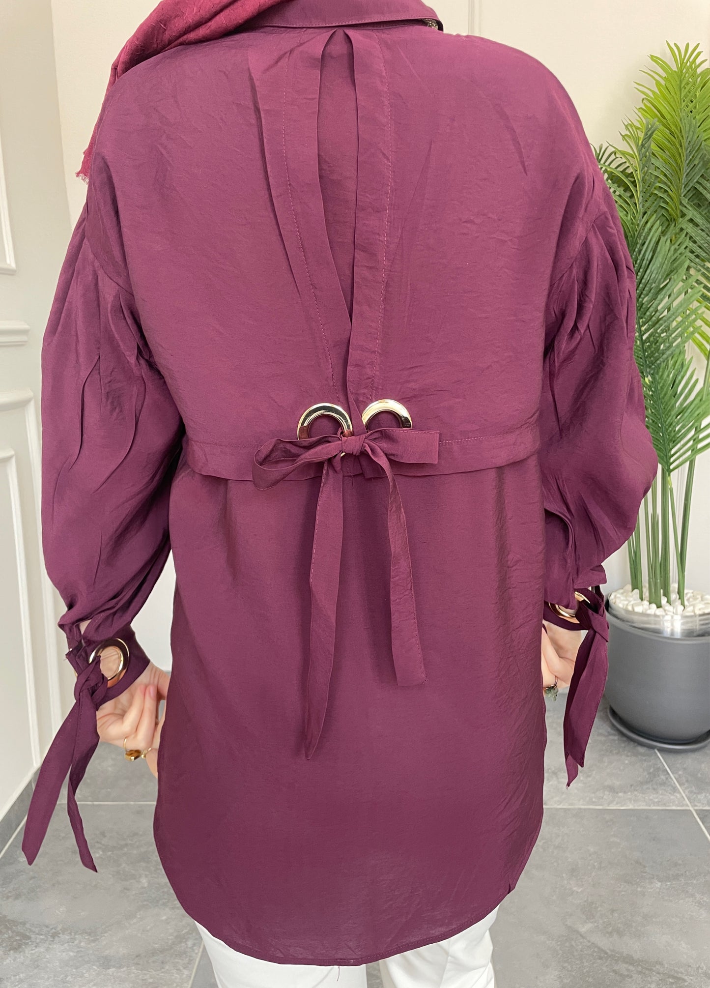 Kuş Gözü Tasarım Tencel Gömlek Bordo