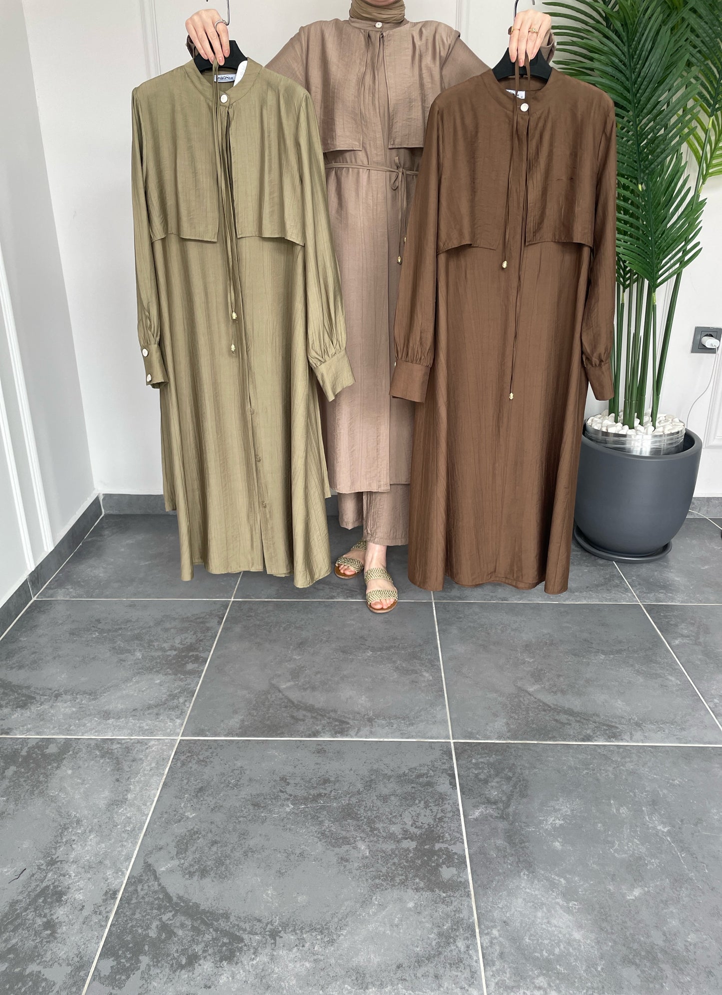 Çilek Kumaş Tunikli Takım-Kahve