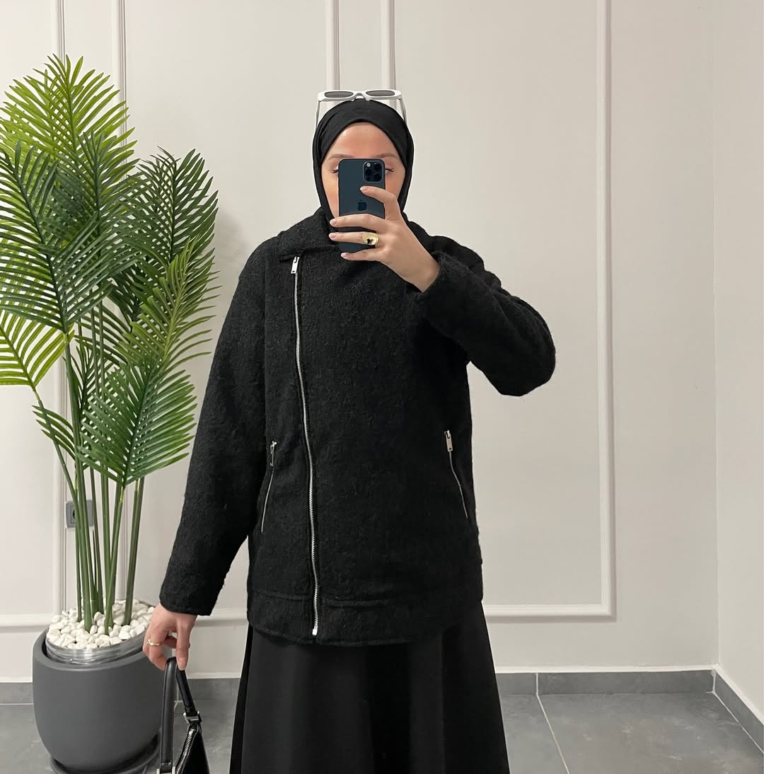 Biker kaşe ceket Siyah