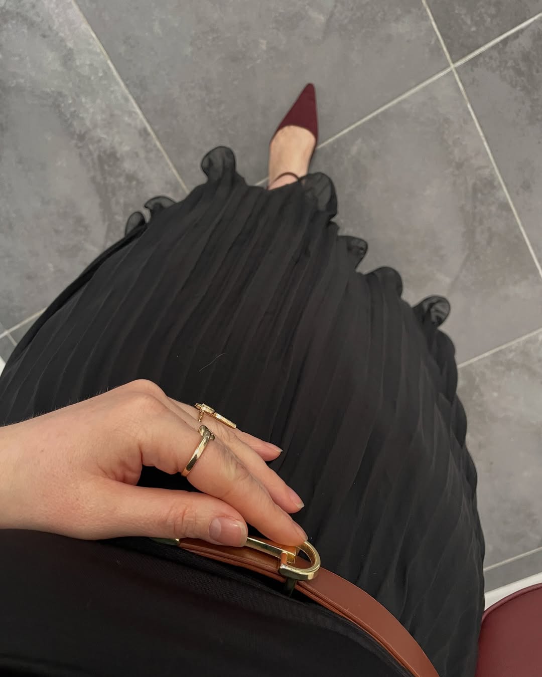 Şifon Piliseli Etek-Siyah